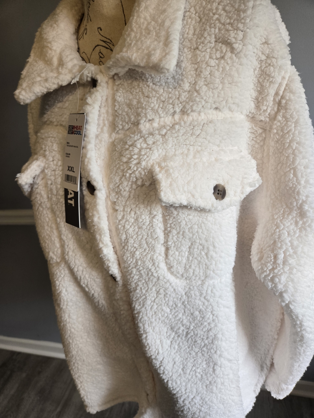 Cozy Cream Sherpa Button-Up Jacket - XXL - Picture 4 of 9